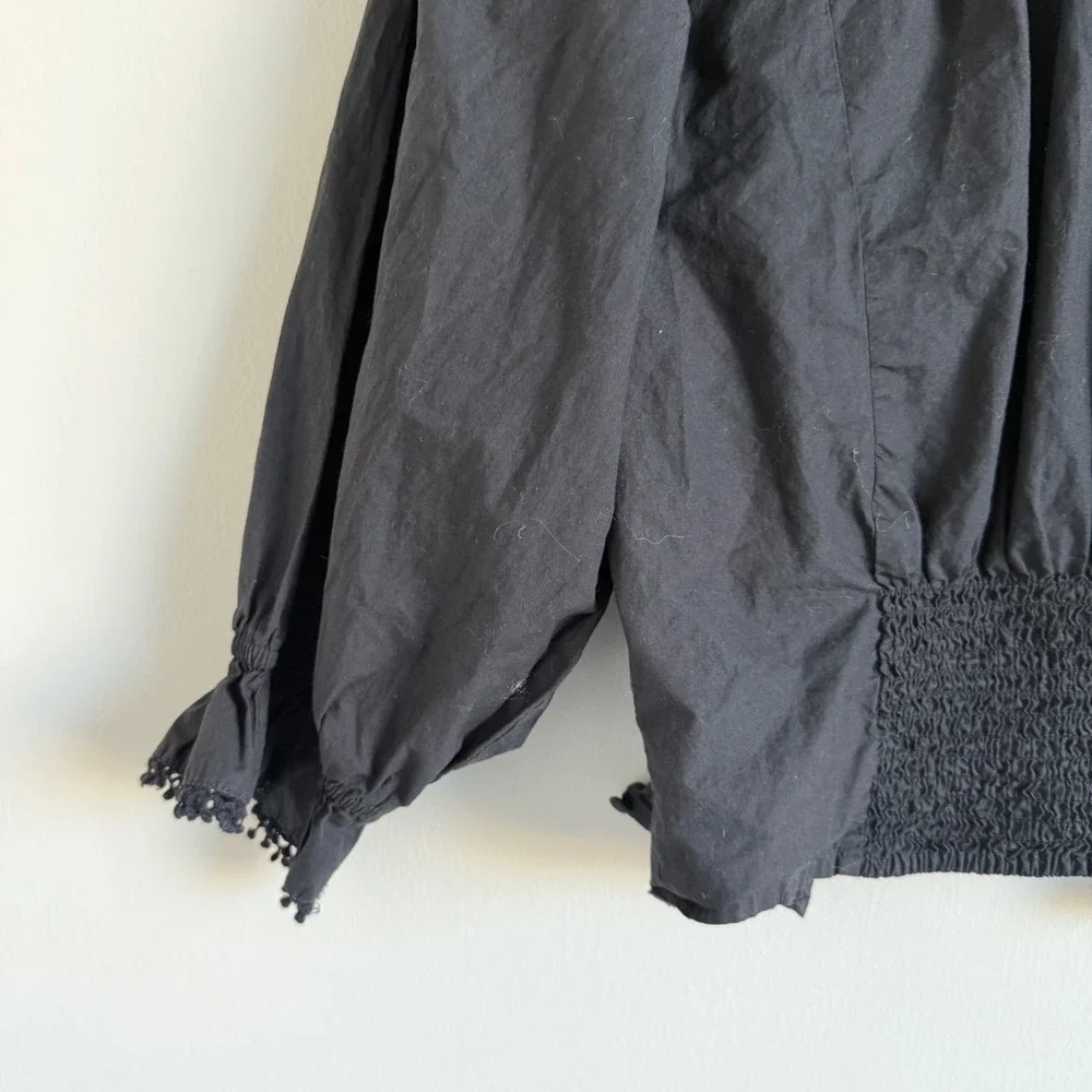 Free People Louella Black Lace and Embroidered Button Front‎ Cotton Top Medium